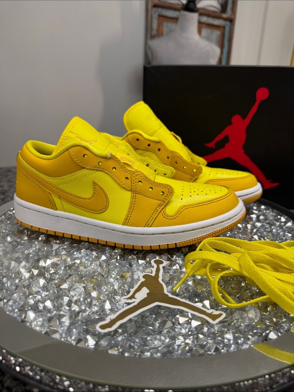 Nike Air Jordan Low Bright Yellow Leather Sneakers EUC Y6.5 W7.5
